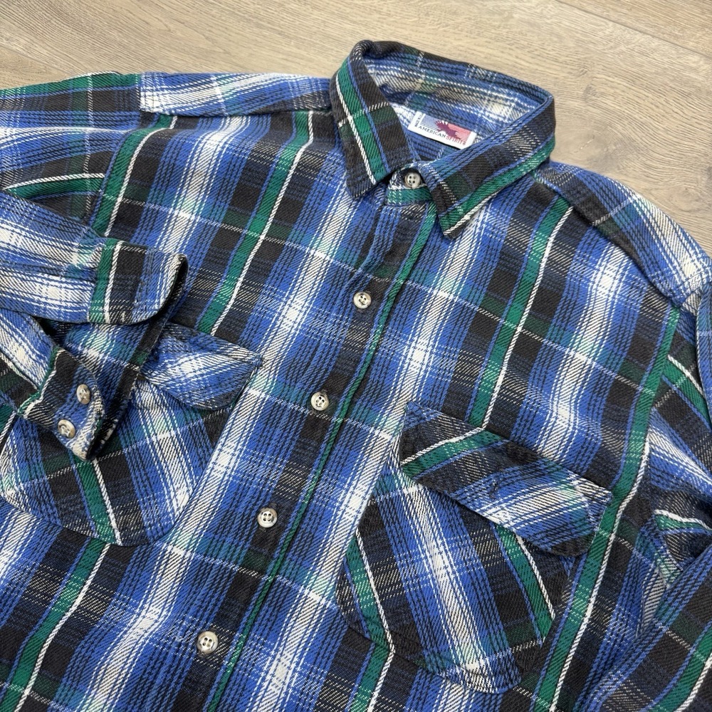 American Spirit USA Made Multicolor Plaid L/S Button Up Shirt Farmer Outdoor VTG